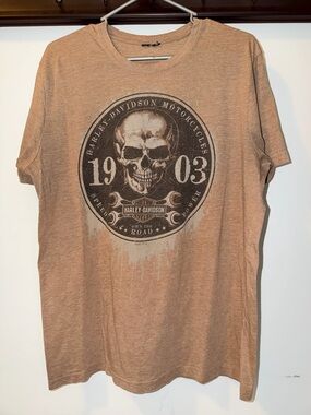 Harley-Davidson Tan Skull Emblem Short Sleeve Tee Size Medium